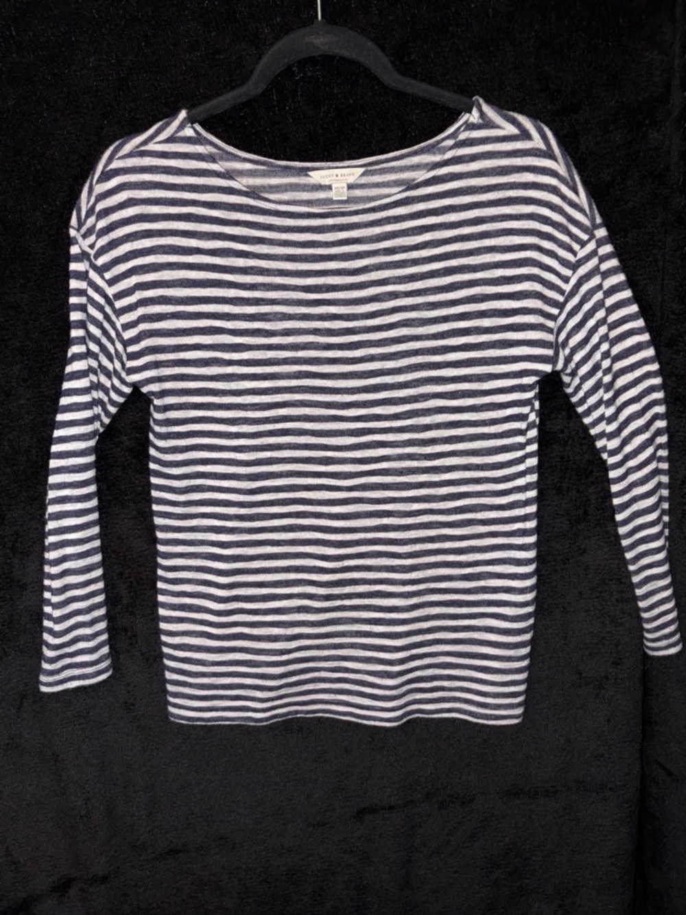 Lucky Brand Striped Boatneck Long Sleeve Knit Top XS Navy White French Casual